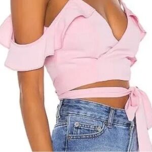 Revolve Superdown Pink Tie Ruffle crop top